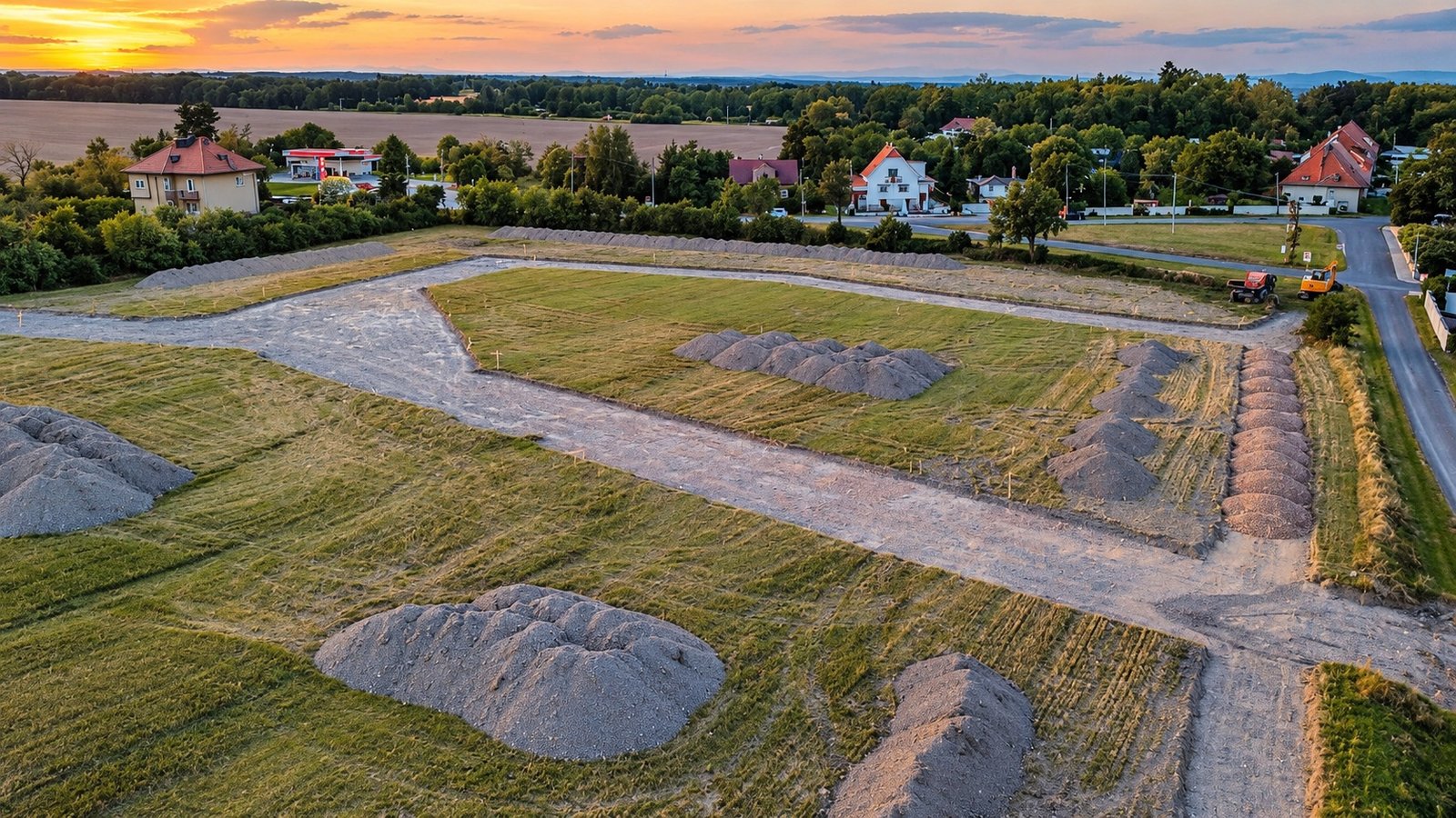 Letecký pohled na lokalitu Z14 ve Smečně po skrývce ornice